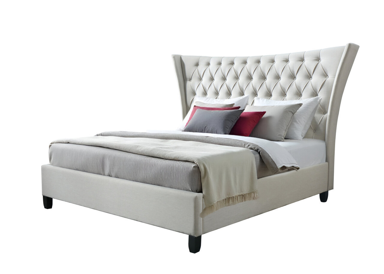 King Diamond Button Tufted Upholstered Bed Frame In Beige | 1stopbedrooms