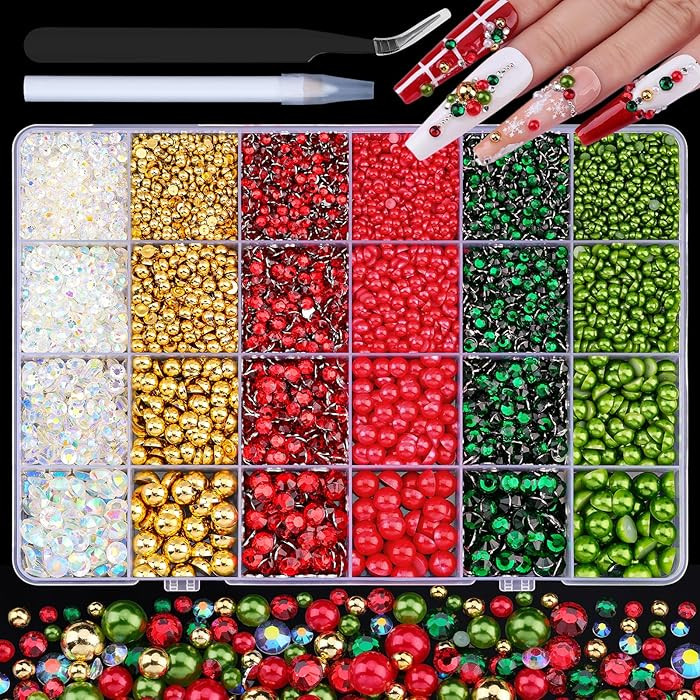 Christmas Flatback Pearls and Rhinestones for Bedazzling, Half Pearls and AB Rhinestones with Twe... | Amazon (US)