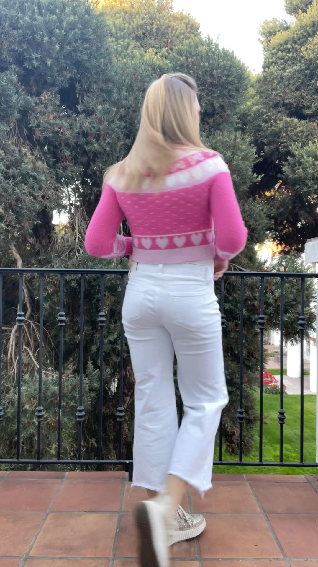 Maternity style. Bump fit. Love shack fancy cardigan. Pink bow cardigan. Heart crop cardigan. White denim. Raw hem. Maternity jeans. Paige maternity jeans. Gold sneakers  

#LTKBaby #LTKBump #LTKStyleTip