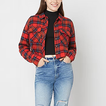 Arizona Juniors Womens Long Sleeve Boxy Fit Button-Down Shirt | JCPenney