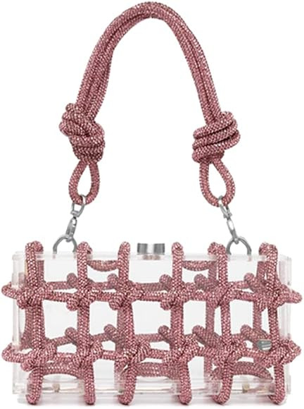 DJBM Clear Acrylic Clutch Sparkle Rhinestone Evening Bag Glitter Crystal-Embellished Rope Knot Ha... | Amazon (US)