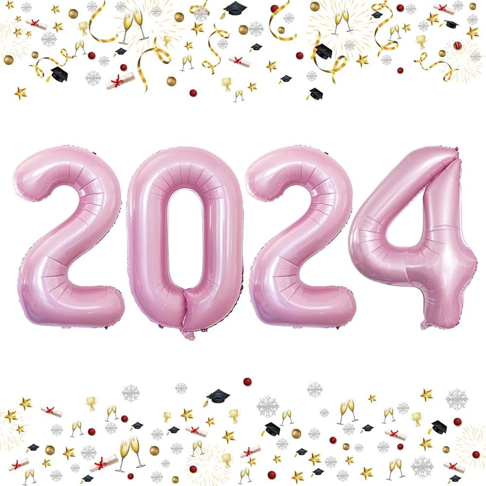GOER 42 Inch 2024 Light Pink Foil Number Balloons for 2024 New Year Eve Festival Party Supplies G... | Amazon (US)