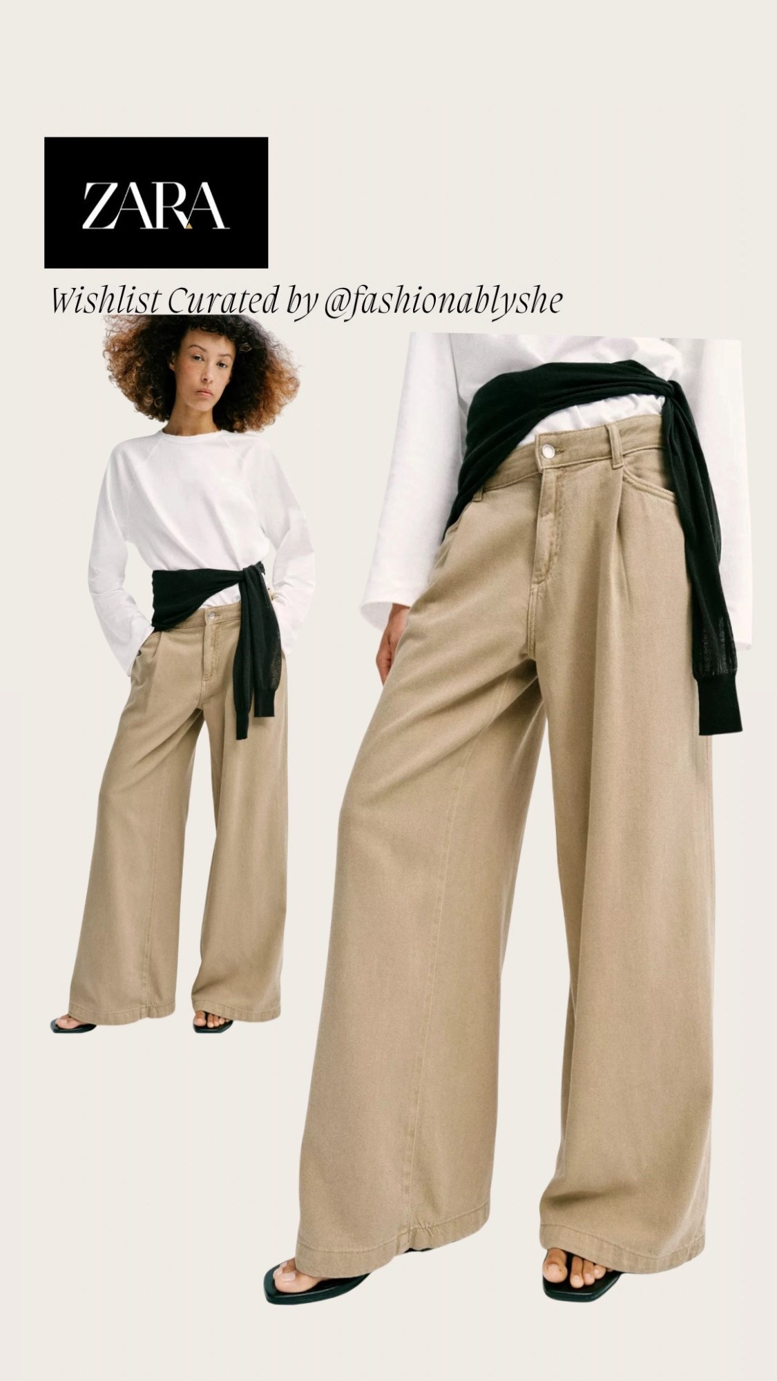 Zara tan denim with front pleat 

#LTKdayinmylife #LTKmomlife #LTKOver40