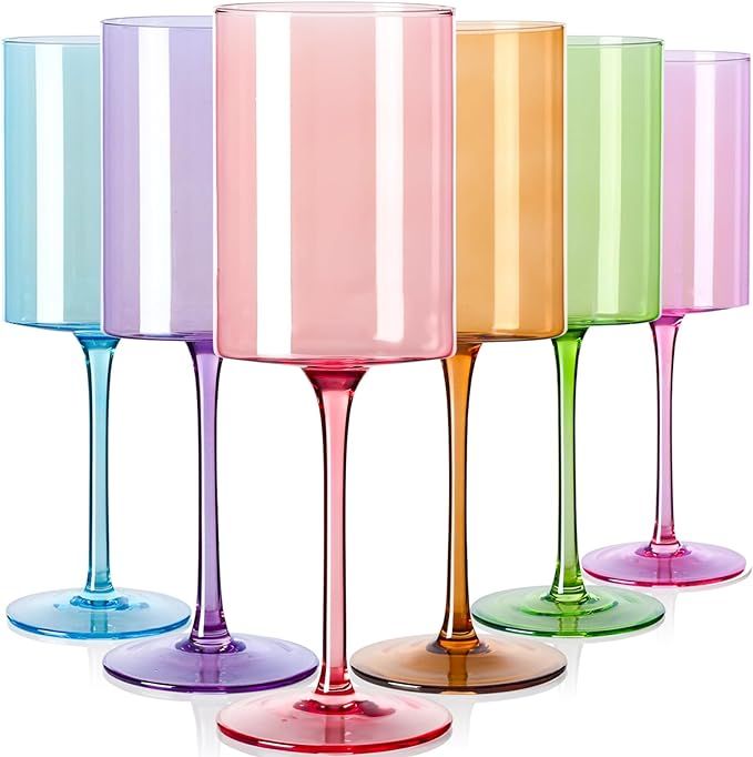 Physkoa Colored Wine Glasses Set of 6 -【13oz】【Unfading Color | Hand-Blown】【NOT Dishwash... | Amazon (US)