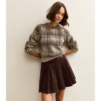 Women's Brown Fluffy Check Crew Neck Jumper New Look | New Look (UK)