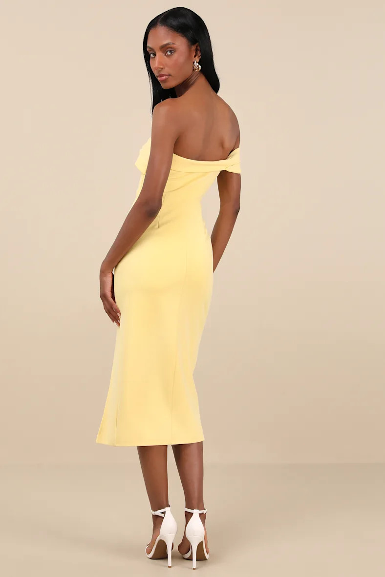 Twist and Make Up Light Yellow One-Shoulder Bodycon Midi Dress | Lulus