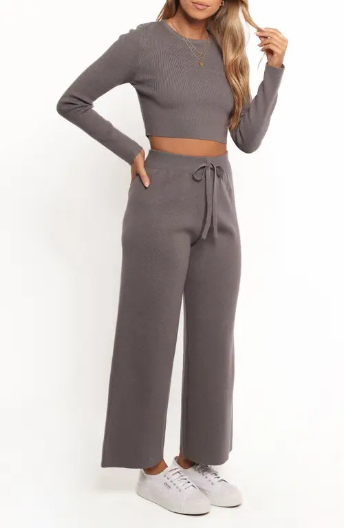 Petal & Pup Ayers Long Sleeve Rib Top & Wide Leg Pants in Charcoal Grey at Nordstrom, Size Small | Nordstrom