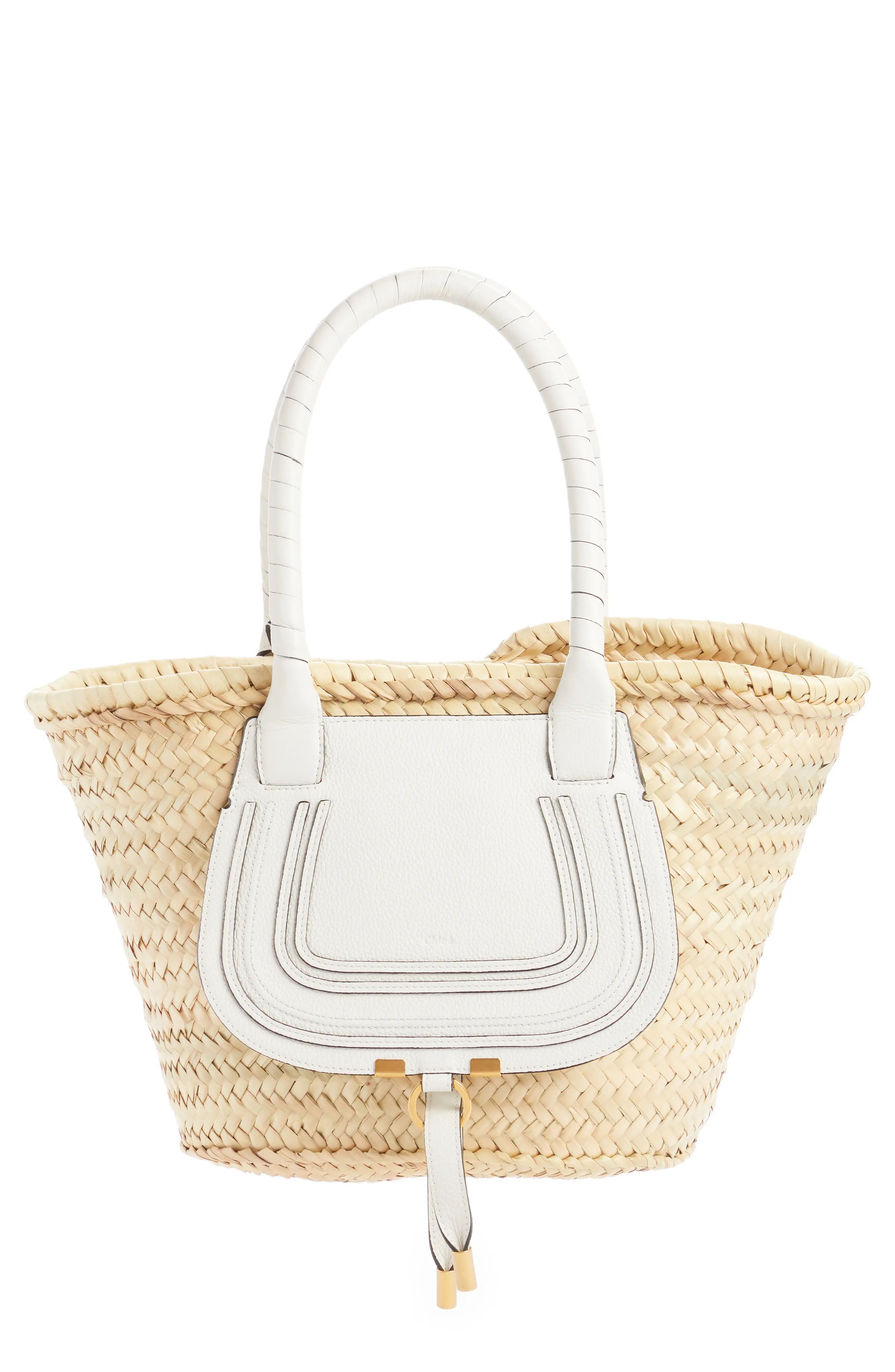 Chloe Medium Marcie Woven Raffia Tote in White at Nordstrom | Nordstrom