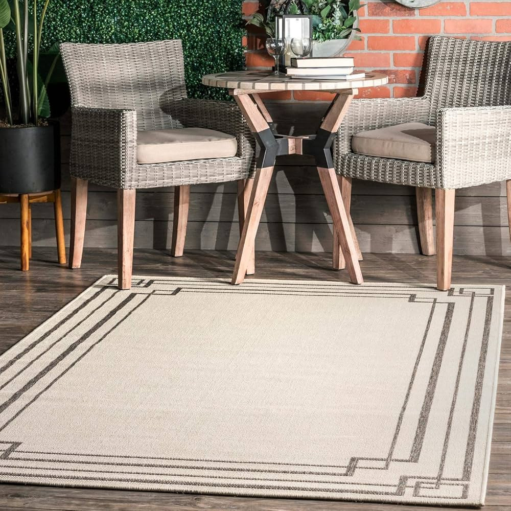 nuLOOM Katalina Simple Border Indoor/Outdoor Area Rug, 6' 7" x 9', Ivory | Amazon (US)