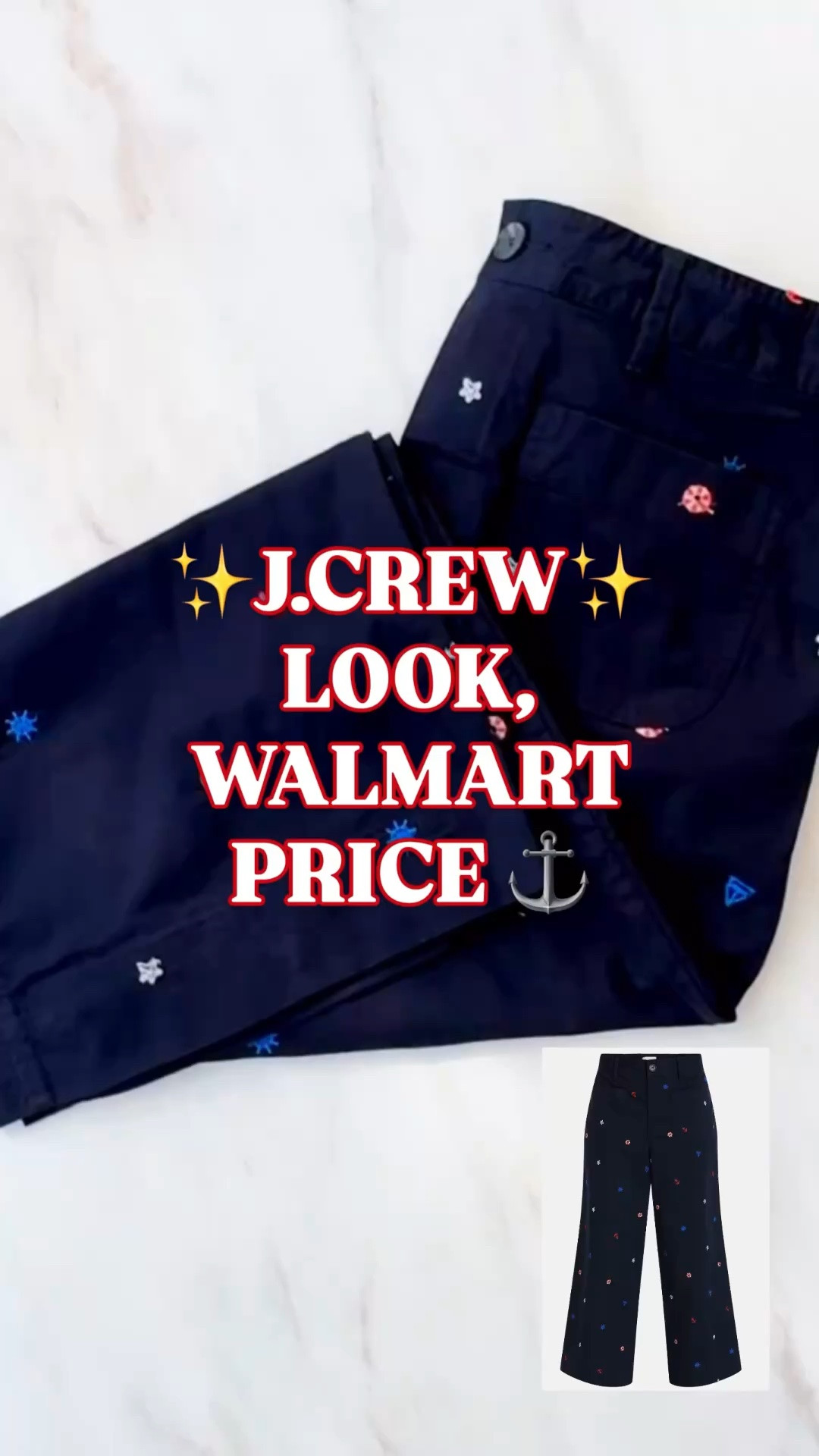 J.Crew look for less, Walmart nautical pants, coastal style outfit, Free Assembly pants, wide leg cropped pants women, preppy summer outfit

J.Crew look. Walmart price tag. These Free Assembly wide leg cropped pants are the kind of Walmart fashion find that makes a basic summer outfit look instantly more styled.

The navy cotton blend, relaxed wide leg silhouette, cropped length, front patch pockets, and tiny nautical embroidery give them that classic coastal prep look without feeling costume-y. Anchors, sailboats, wheels, red white and blue details. Very New England summer, lake weekend, beach town errands, Fourth of July outfit, but still easy enough for everyday.

They’re 97% cotton with a little stretch, mid rise, relaxed fit, machine washable, and have a half-back elastic waistband, which is exactly the kind of detail that makes them wearable beyond the cute flat lay moment.

Style them with a white tank, striped tee, button down, navy sweater, red sandals, raffia bag, or simple gold jewelry for that polished casual summer look.

Perfect for:
coastal summer outfit
nautical outfit women
preppy summer outfit
Memorial Day outfit
Fourth of July outfit
lake weekend outfit
vacation pants
teacher outfit
casual work outfit
school pickup outfit
Walmart summer fashion

If you love J.Crew style, Ralph Lauren inspired outfits, nautical pants, coastal grandmother style, coastal granddaughter style, affordable preppy style, cotton wide leg pants, and Walmart finds that look way more expensive than they are, these are exactly the kind of pants worth grabbing before sizes start playing games.

Walmart pants, Free Assembly pants, nautical pants women, coastal pants women, wide leg cropped pants, cotton pants women, J.Crew inspired outfit, preppy pants women, summer pants women, Walmart fashion finds

#LTKFindsUnder50 #WalmartFinds #WalmartStyle #PreppyStyle #CoastalStyle #NauticalStyle #JCrewStyle #LookForLess #GoingViral #JCrew #LTKFindsUnder100

#LTKOver40 #LTKWorkwear #LTKSeasonal