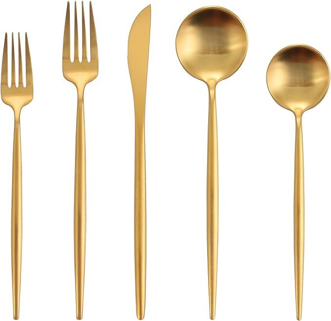 Matte Gold Silverware Set, Oliviola 20-Piece Stainless Steel Flatware Cutlery Set Service for 4, ... | Amazon (US)