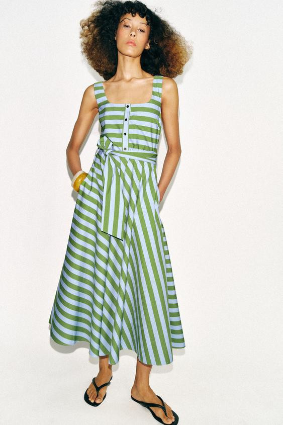 STRIPED BELTED MIDI DRESS | Zara US