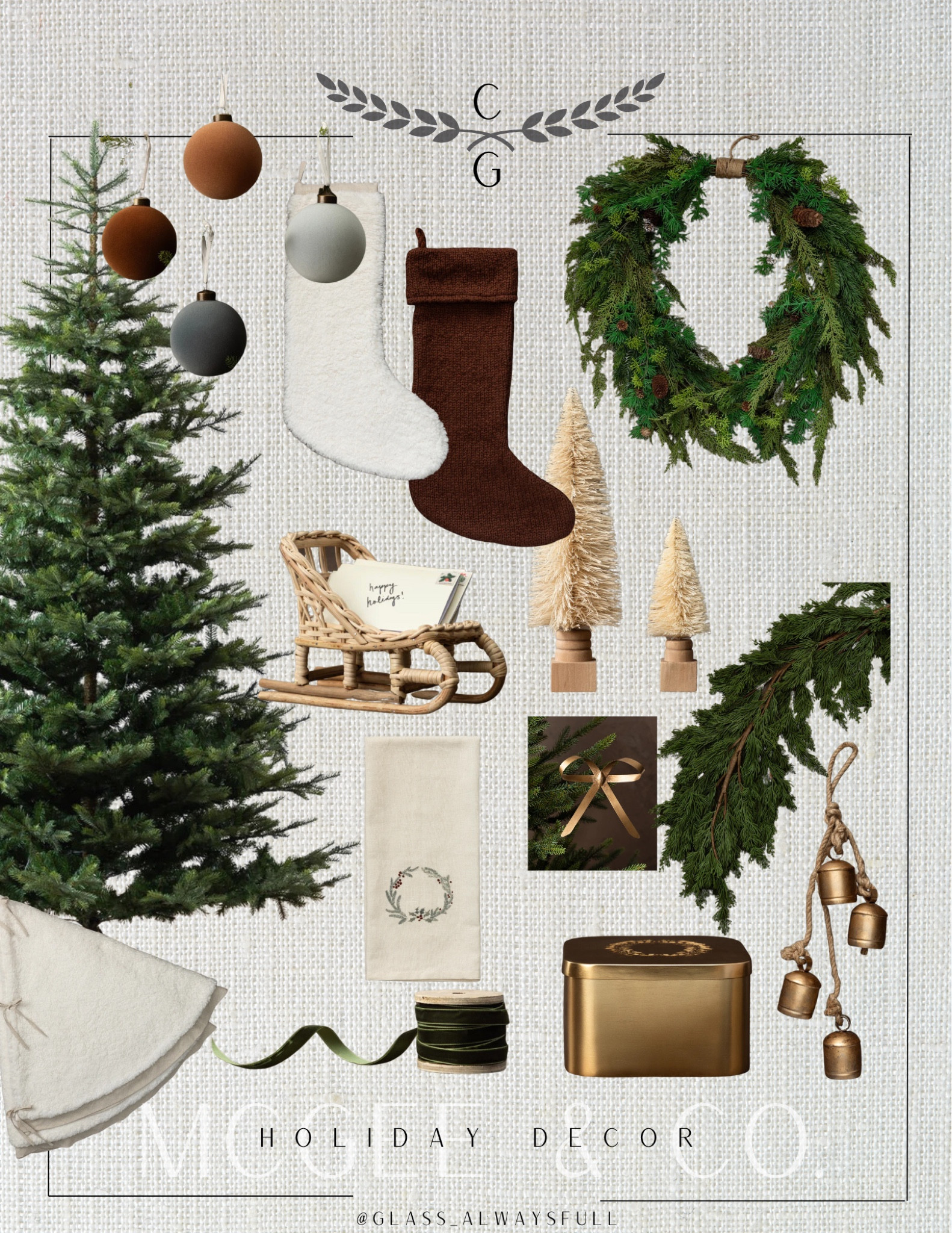 McGee and Co. holiday home decor, Christmas decor, classic Christmas decor, ski house decor, Christmas tee, Christmas ornaments, Christmas wreath, cedar garland, Christmas card holder, holiday bells, tree skirt, Christmas stockings, cedar Christmas wreath. Callie Glass @glass_alwaysfull 

#LTKSeasonal #LTKhome #LTKHoliday