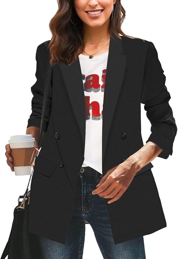 Vetinee Women's Lapel Pockets Blazer Suit Long Sleeve Buttons Work Office Jacket at Amazon Women... | Amazon (US)