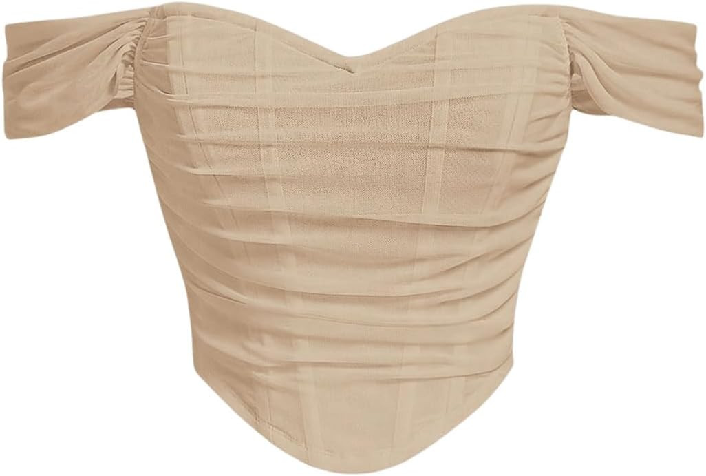 Floerns Women's Off Shoulder Short Sleeve Asymmetrical Hem Ruched Corset Crop Top | Amazon (US)