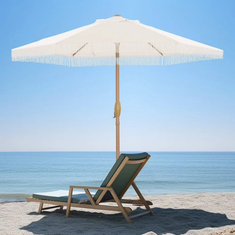 Autlaycil 7.5 ft Patio Umbrella with Fringe for Beach, Pool, and Yard - Off White | Walmart (US)