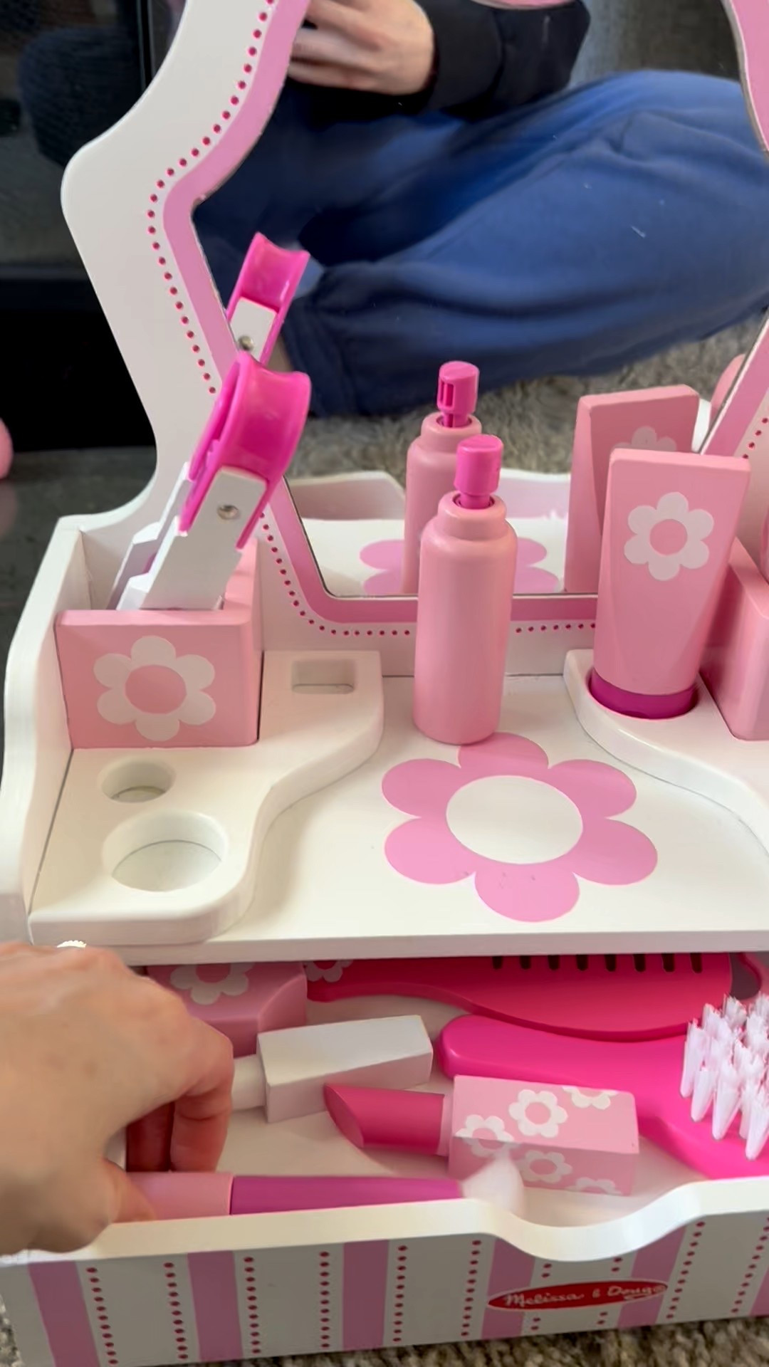 Quinn’s vanity is so cute and she plays with it daily. Packs the pieces in her purse too ☺️💕🤍 such a good gift for a bubba who loves beauty play! 

#sensorytoys #pretendplay #woodentoys #melissadoug #toddlergifts #vanity 

#LTKmomlife #LTKKids #LTKBeauty