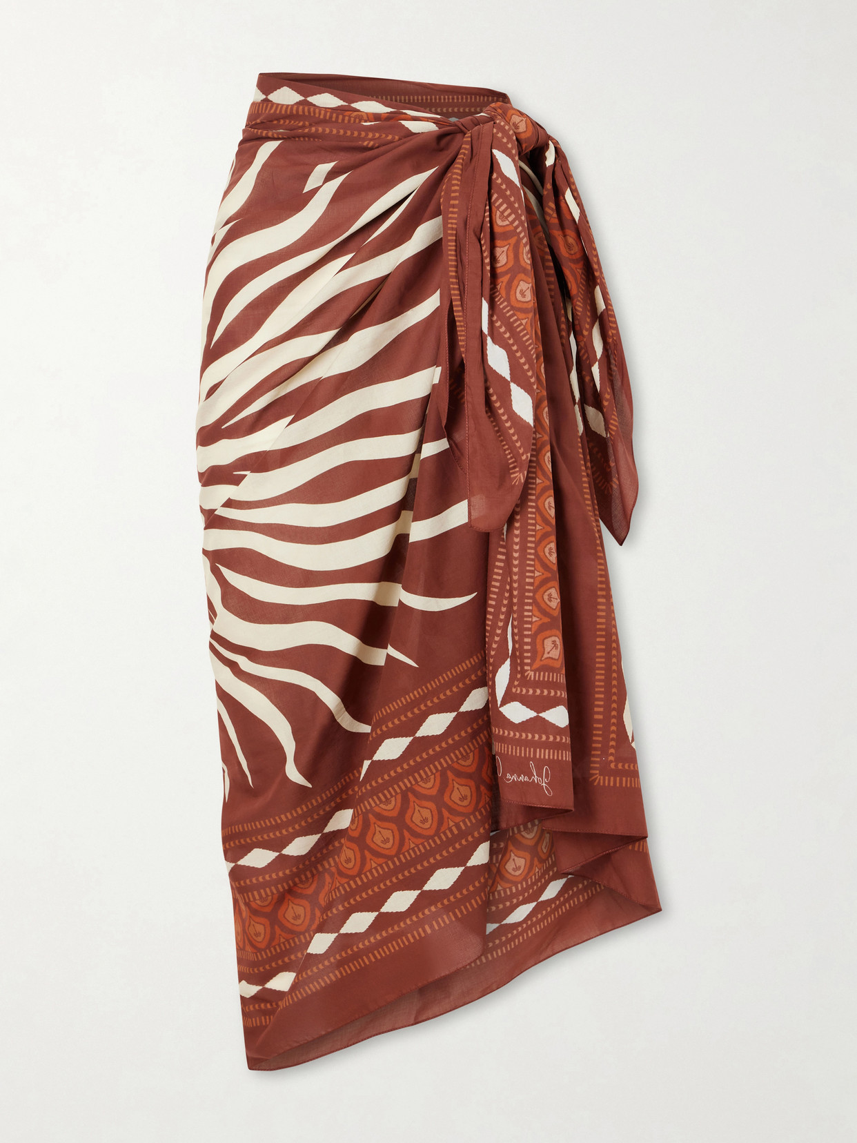 Johanna Ortiz - Printed Cotton Pareo - Burgundy | NET-A-PORTER (US)