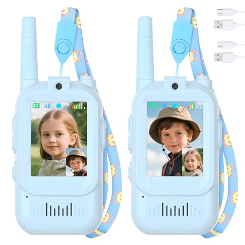 Mafiti Toys for 3 4 5 6 7 8 Year Old Boys Girls Mini Video Walkie Talkies for Kids 2 Pack Rechargeable 1000 Feet Range Birthday Indoor Outdoor (Blue+Blue) | Amazon (US)