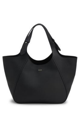 BOSS Logo-lettering tote bag in grained leather - Black Women's Tote Bags size pcs. | Hugo Boss (US)