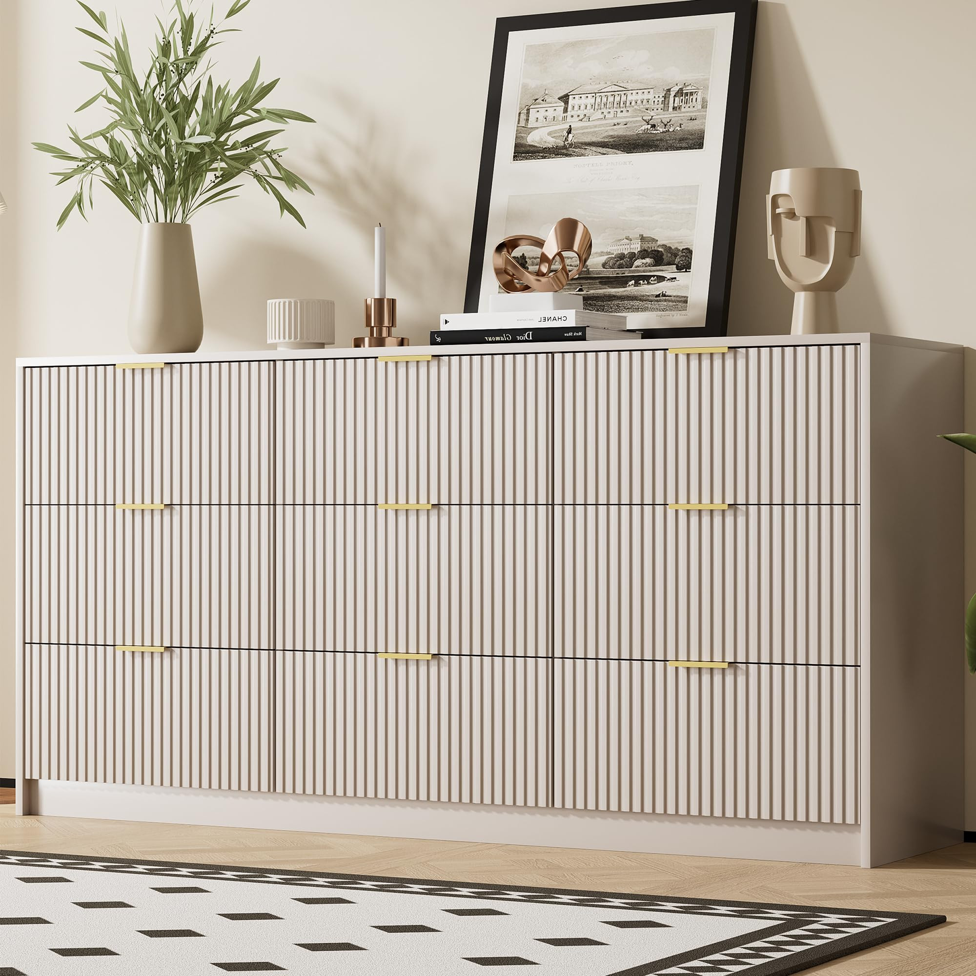 Beige Dresser for Bedroom, Modern Dresser with 9 Drawers and Smooth Slides, Wide Chest of Drawers... | Amazon (US)