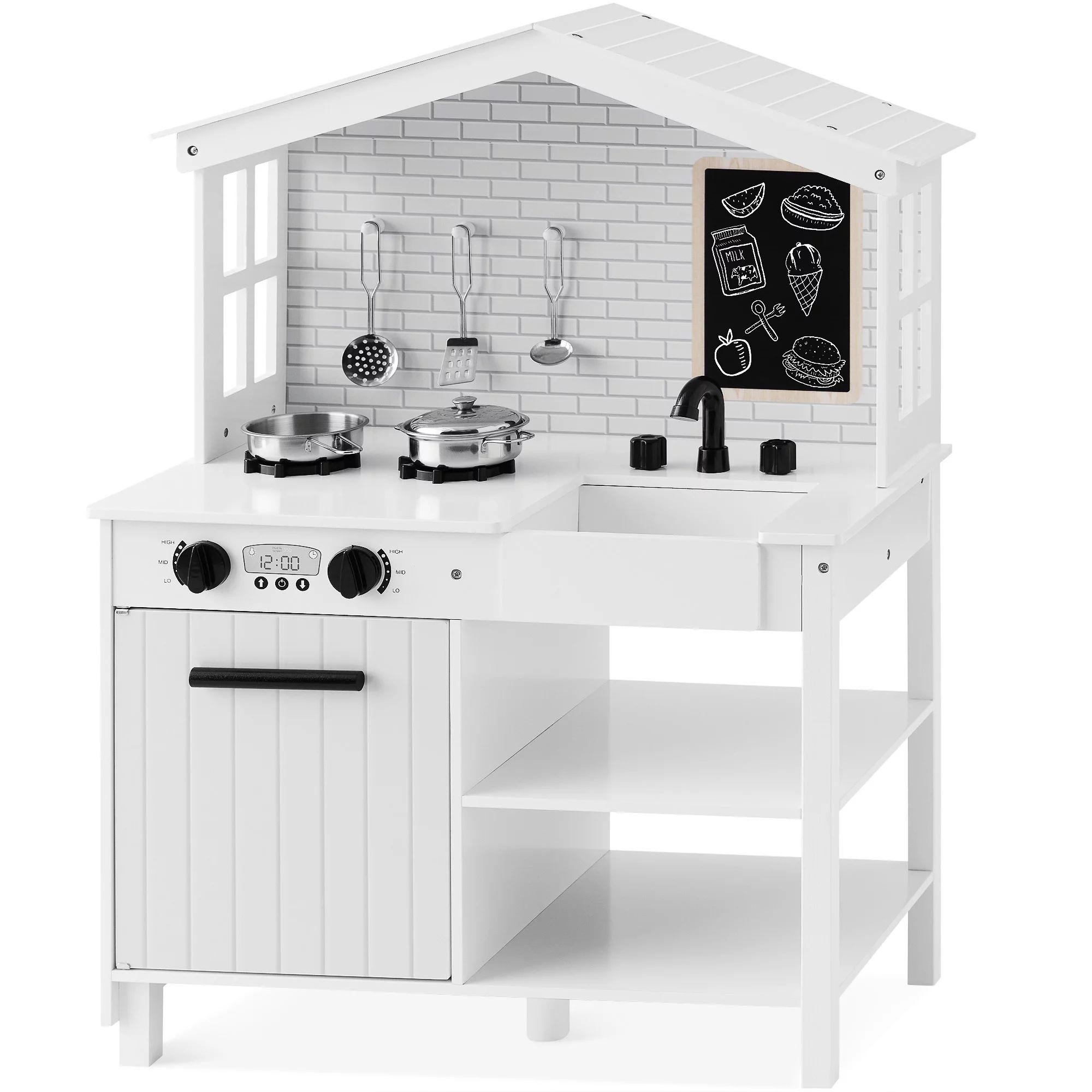 Best Choice Products Farmhouse Play Kitchen Toy, Wooden for Kids w/ Chalkboard, Storage Shelves, ... | Walmart (US)