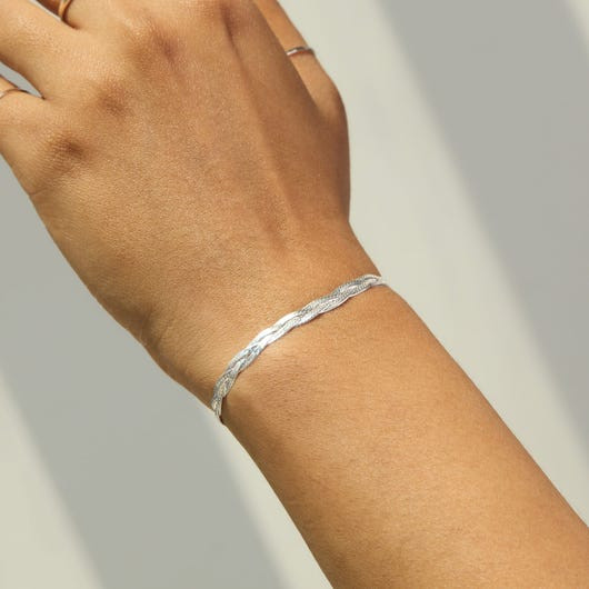 Entwined Braided Chain Bracelet, Silver | Catbird