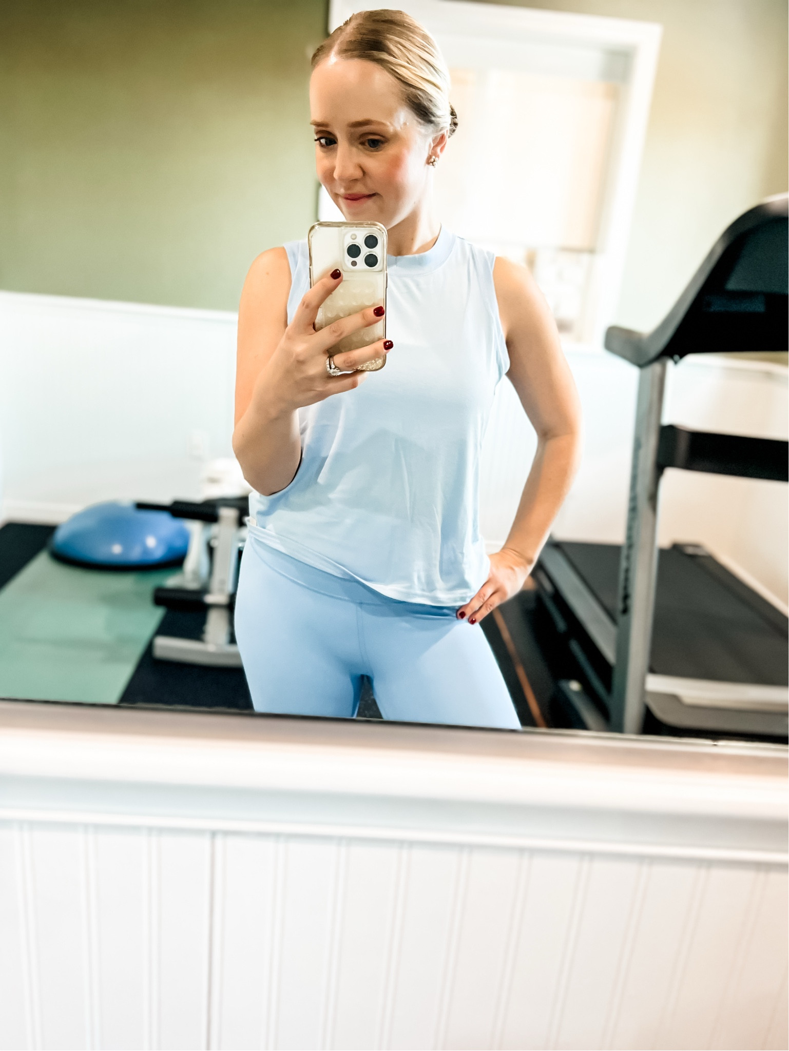 Spring workout outfit! Something extra spring feeling about these light blue workout leggings, sports bra, and tank. Wearing small in all three pieces and they fit tts.

Workout, matching set, active wear, spring outfit 

#LTKActive #LTKFindsUnder100 #LTKFitness