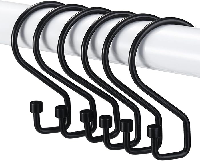 Goowin Shower Curtain Hooks, 12 Pcs S Shape Shower Curtain Rings, Rustproof Black Shower Curtain ... | Amazon (US)