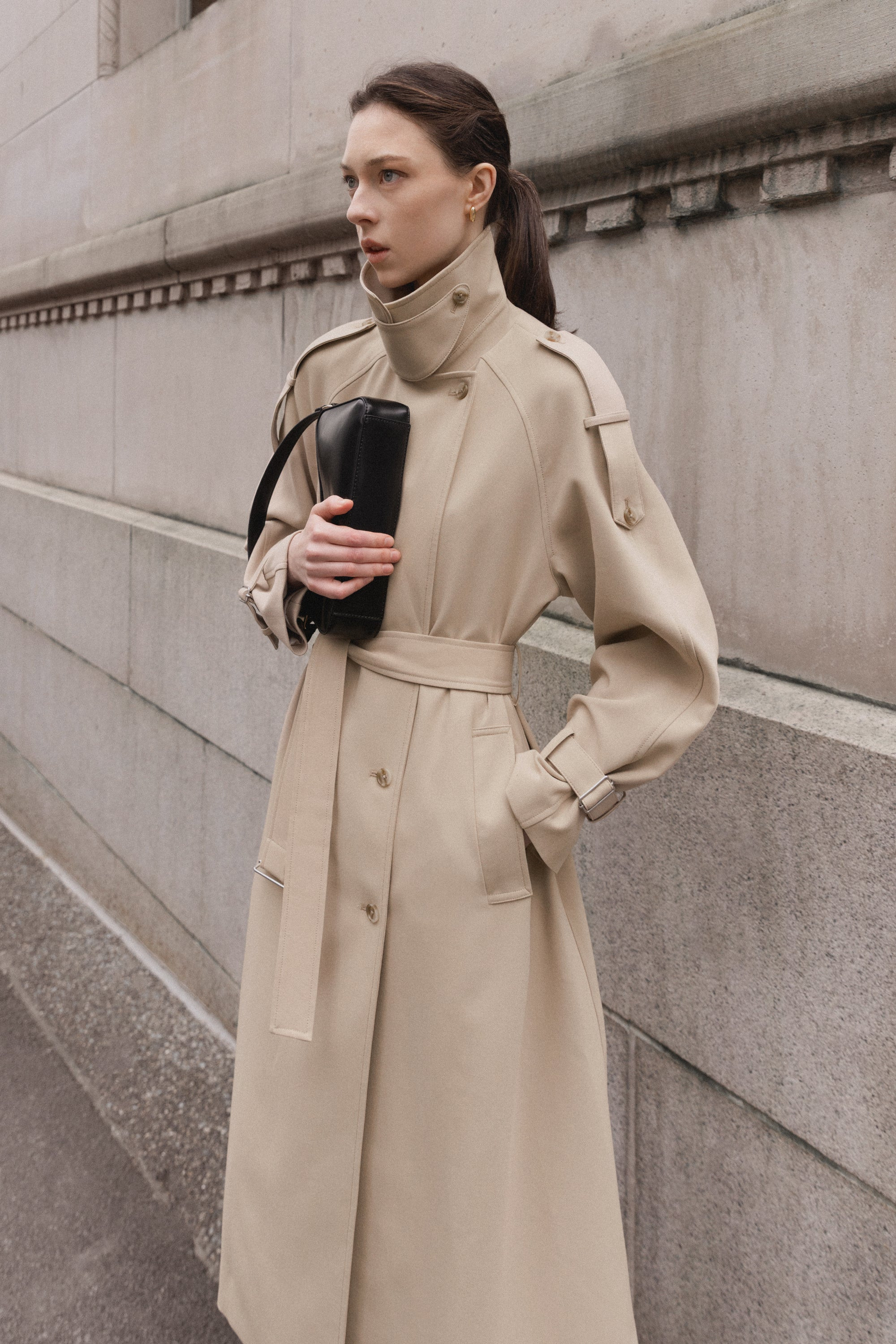 OVERSIZED TRENCH COAT WITH FUNNEL NECK | OAK + FORT