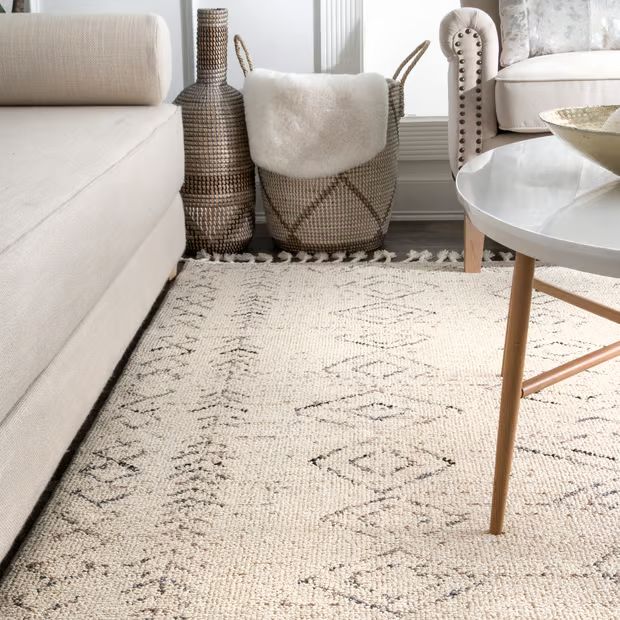 Ivory Moroccan Diamonds Tassel Area Rug | Rugs USA