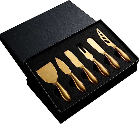 Golden Cheese Knife Set 6 Piece, Stainless Steel Cheese Cutter , Cheese Spreader knife with Ergon... | Amazon (US)