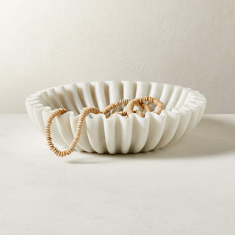 Reve Round Fluted White Marble Bowl + Reviews | CB2 | CB2