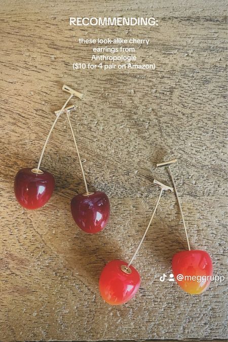 Four pack (2 sizes, 2 colors) or anthro look-alike cherry earrings for less than $10! Can’t stop wearing  