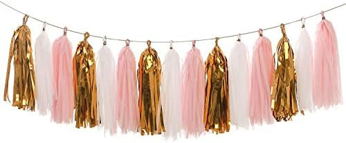 LEWOTE Tissue Paper Tassel Garland - 20pcs Tassels Per Package - 12 Inch Long Tassels(Gold/Pink/W... | Amazon (US)