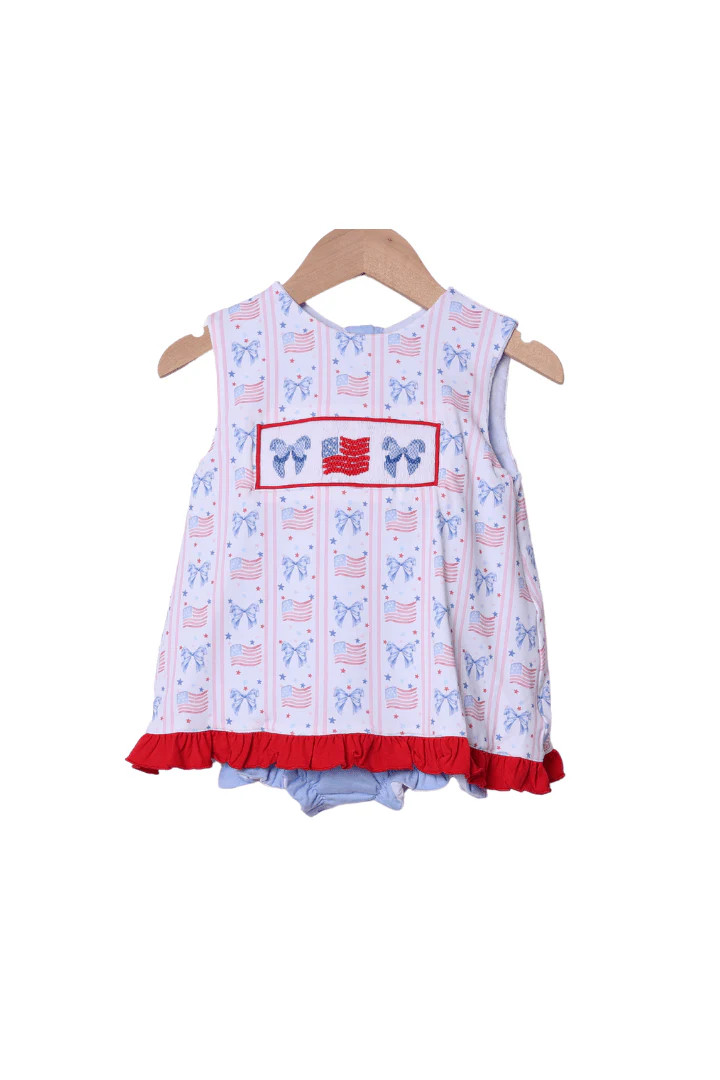 Smocked Flag and Bow Skirted Bubble | The Smocked Flamingo