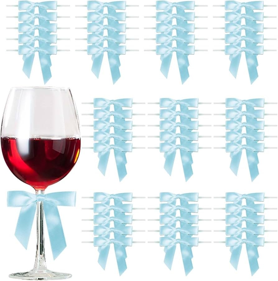 Satin Ribbon Sky Blue Bow Decor 2.5" Premade Pink Twist Tie Bows for Gift Wrapping Sky Blue Bow f... | Amazon (US)
