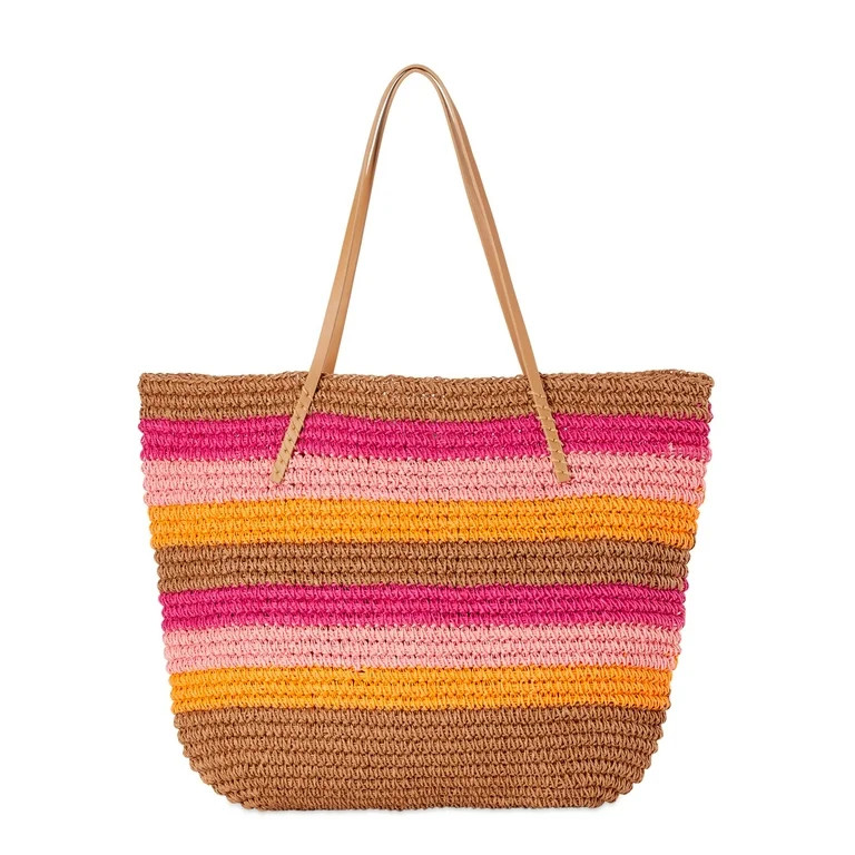 Women'S Paper Straw Insulated Beach Bride Squad Tote With Gold Metallic Letters Women's Handbags | Walmart (US)
