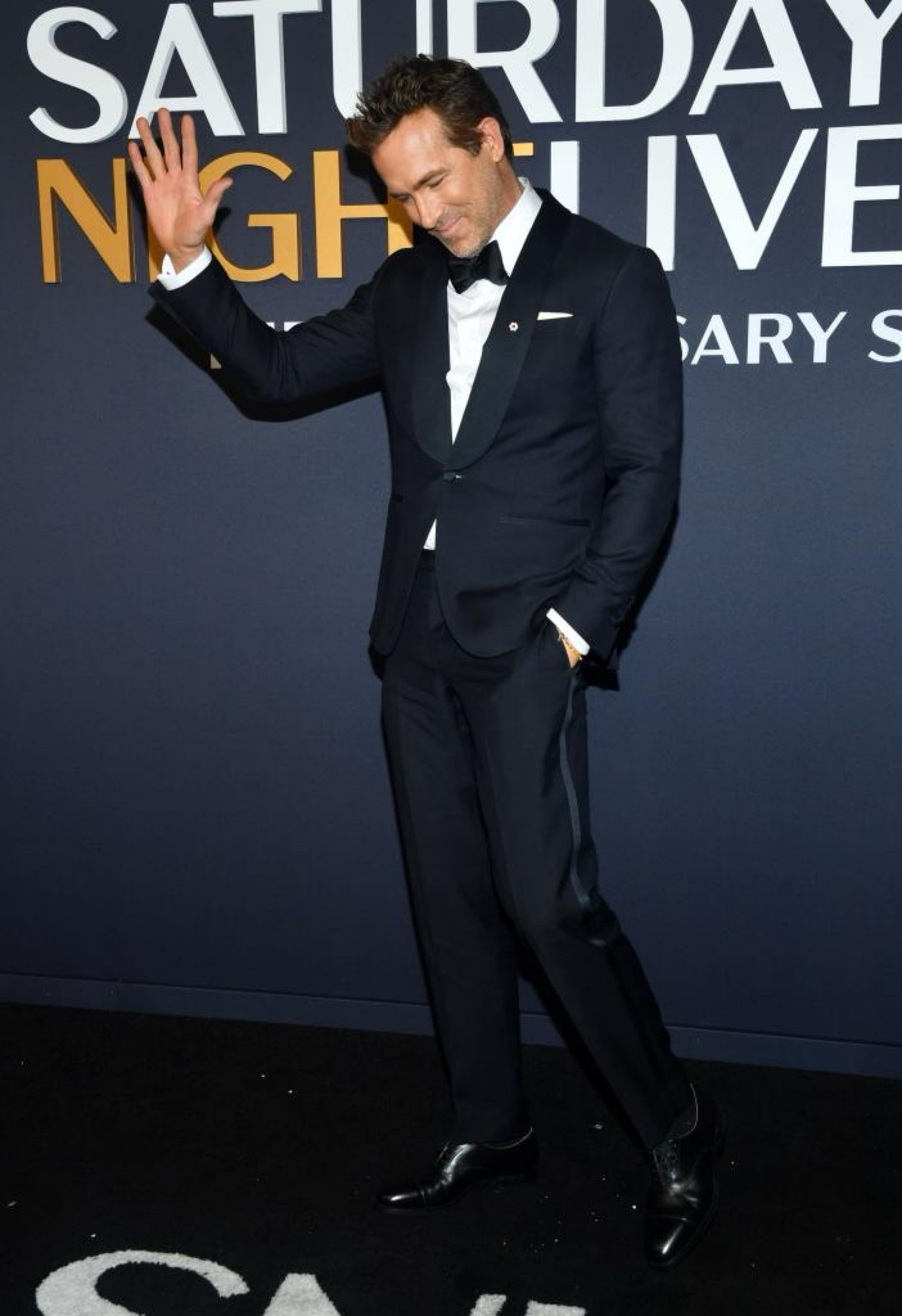 Ryan Reynolds at SNL50 wearing a Thom Sweeney midnight blue tuxedo suit, and Crockett & Jones Oxford derby shoes. 

#LTKStyleTip #LTKOver40 #LTKMens