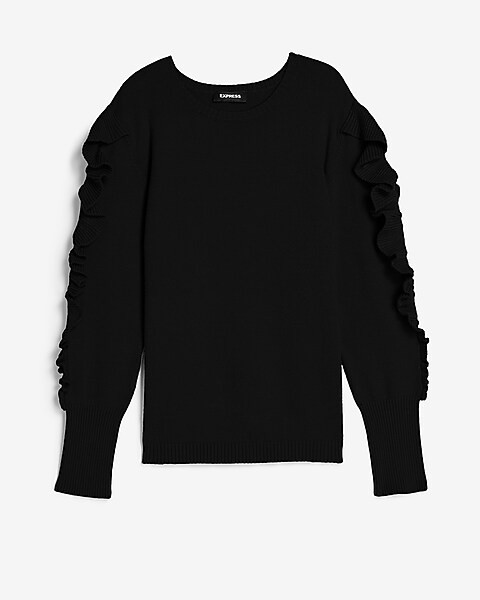 Skimming Ruffle Sleeve Crew Neck Sweater | Express