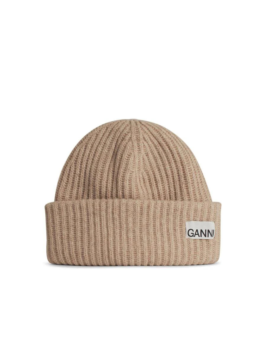 Ganni Beige Wool Beanie | Baltini