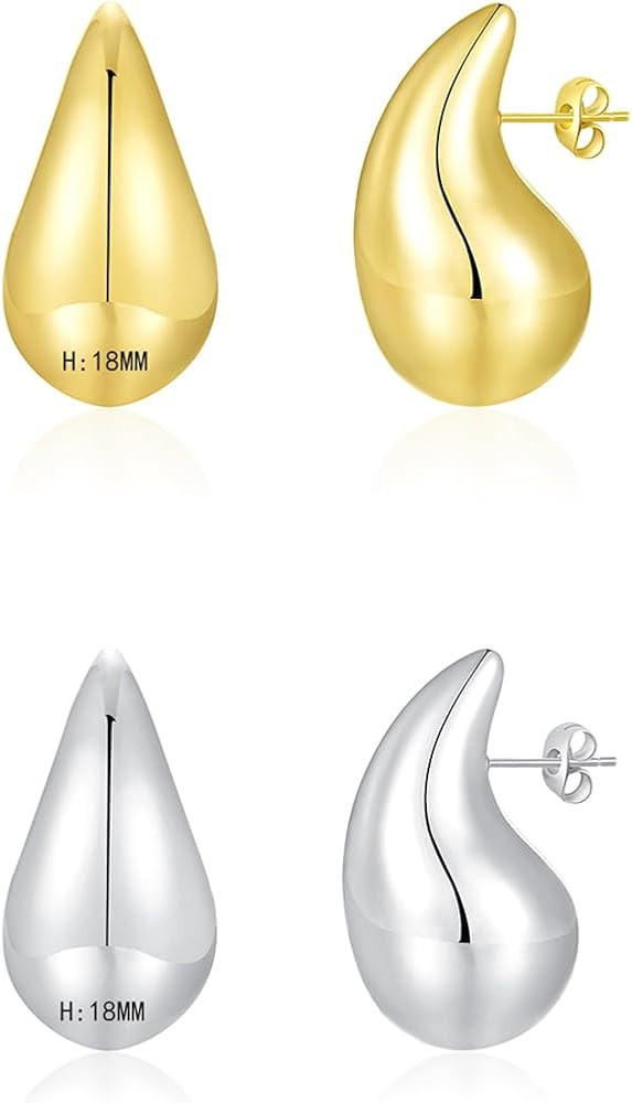 Apsvo Chunky Gold Hoop Earrings for Women, Dupes Earrings Lightweight Waterdrop Hollow Open Hoops... | Amazon (US)