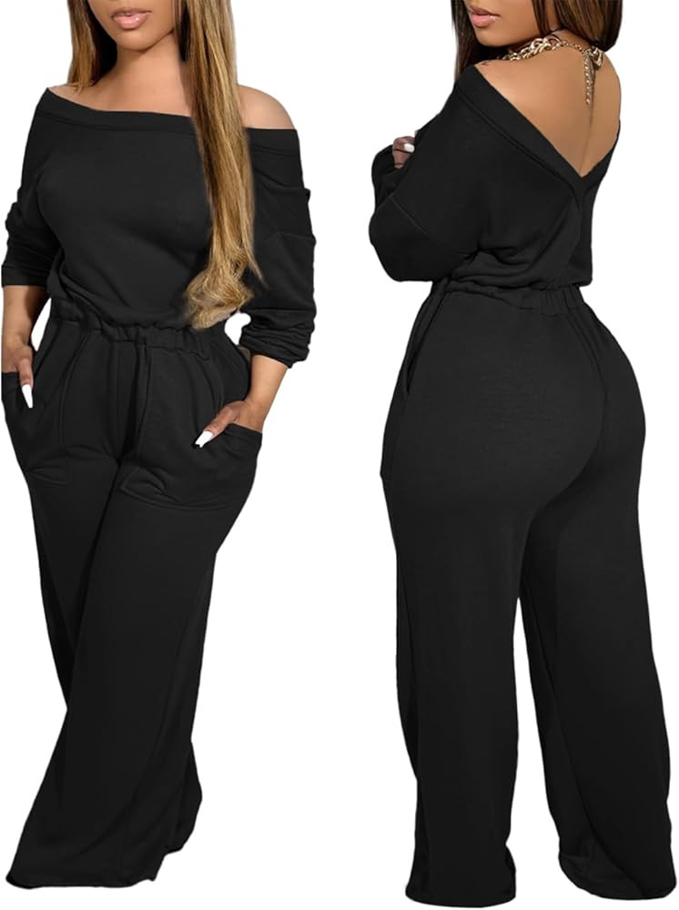 CHICME BEST SHOPPING DEALS Chic Me Off Shoulder Jumpsuits for Women Long Sleeve Wide Leg Dressy O... | Amazon (US)