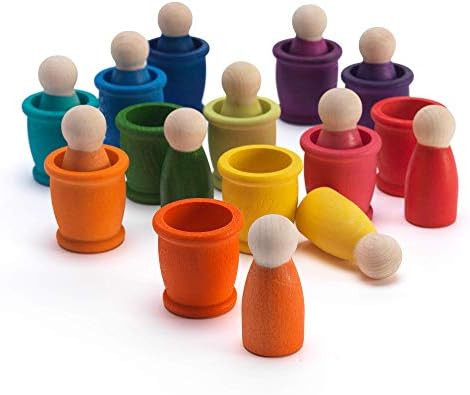 Little Star Toys Pips & Pods - 12 Piece Wooden Rainbow Peg Dolls with Cups | Amazon (UK)
