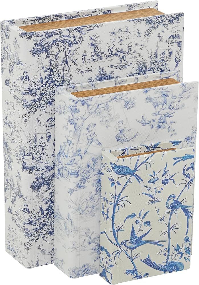 Deco 79 Canvas Faux Book Box with Varying Patterns, Set of 3 12", 9", 6"H, White | Amazon (US)