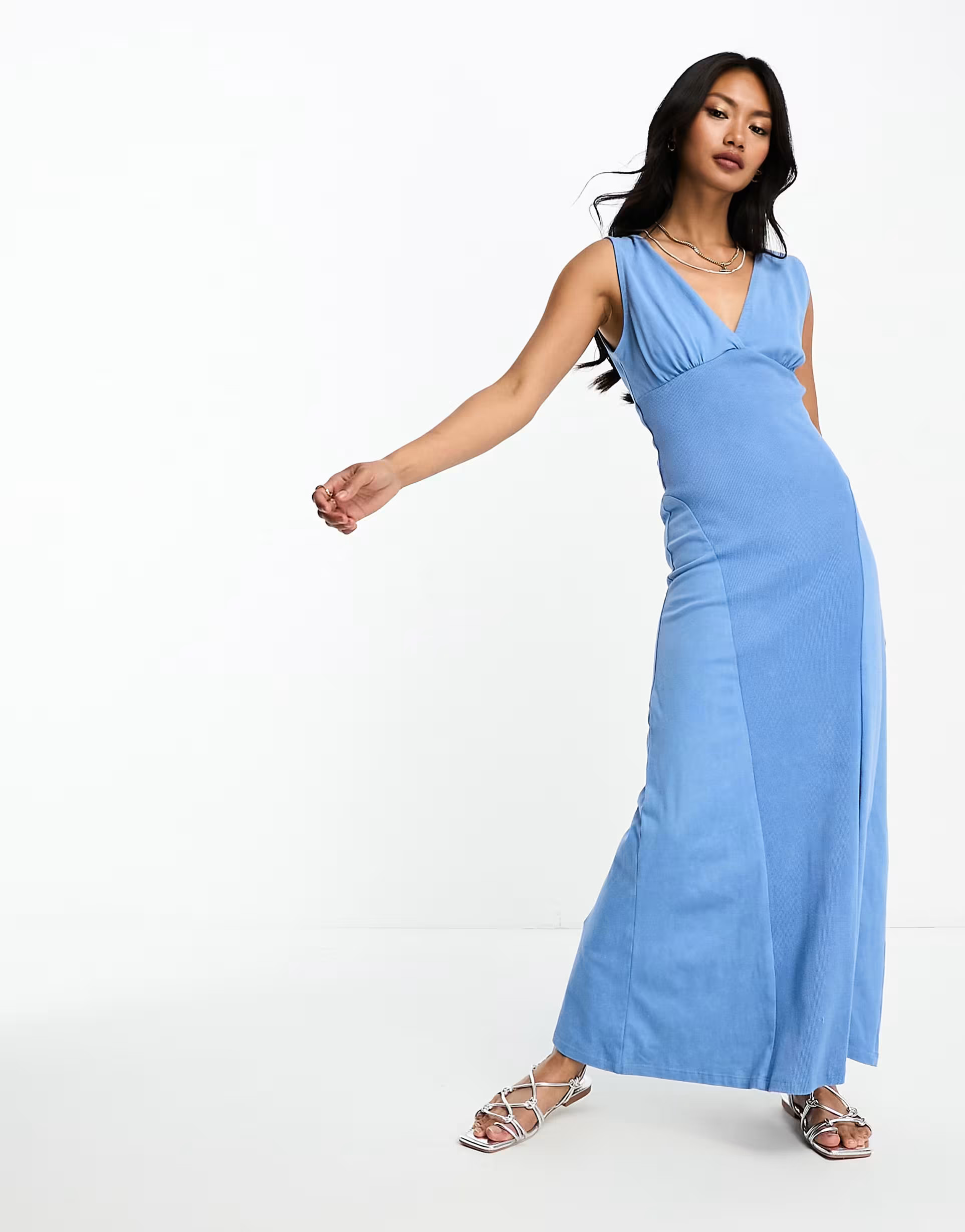 ASOS DESIGN bust seam midi tea dress in washed blue | ASOS (Global)