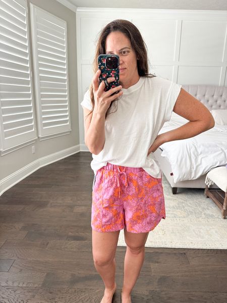 Target finds! Target summer outfit.
Comfy tee - in a medium TTS 
Medium is a comfy loose fit. 
Pull on shorts with pockets - in a medium (tts regular size 6/27/28)
They come in several fun prints!

#LTKOver40 #LTKSaleAlert #LTKActive