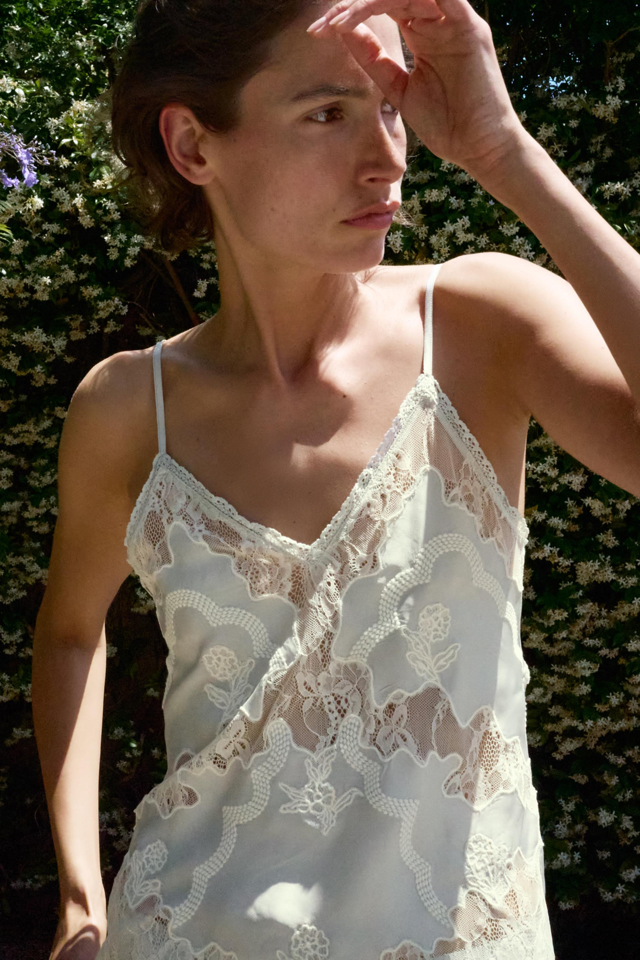 EMBROIDERED LACE SATIN EFFECT TOP | Zara US