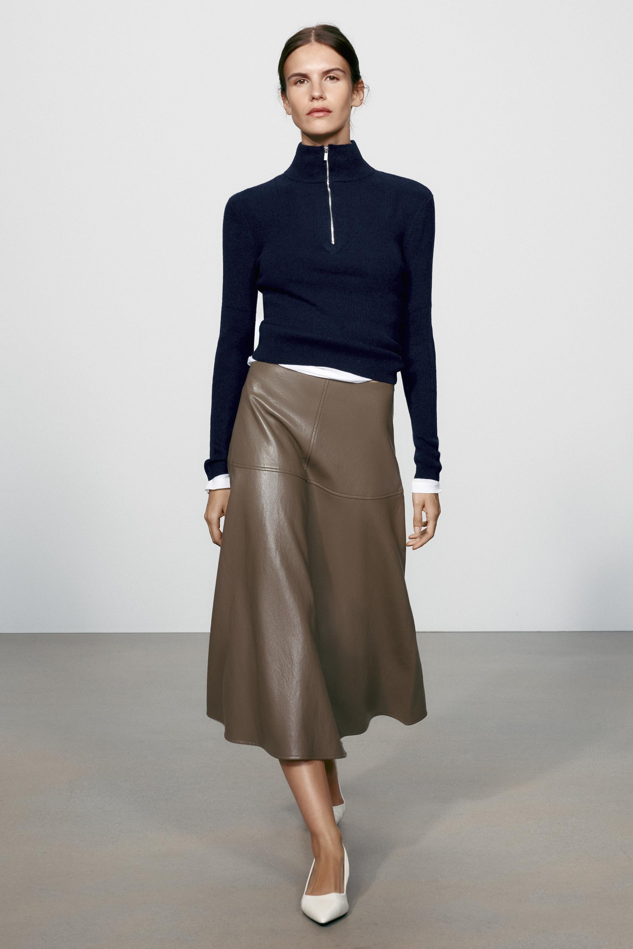 LEATHER EFFECT MIDI SKIRT | Zara UK