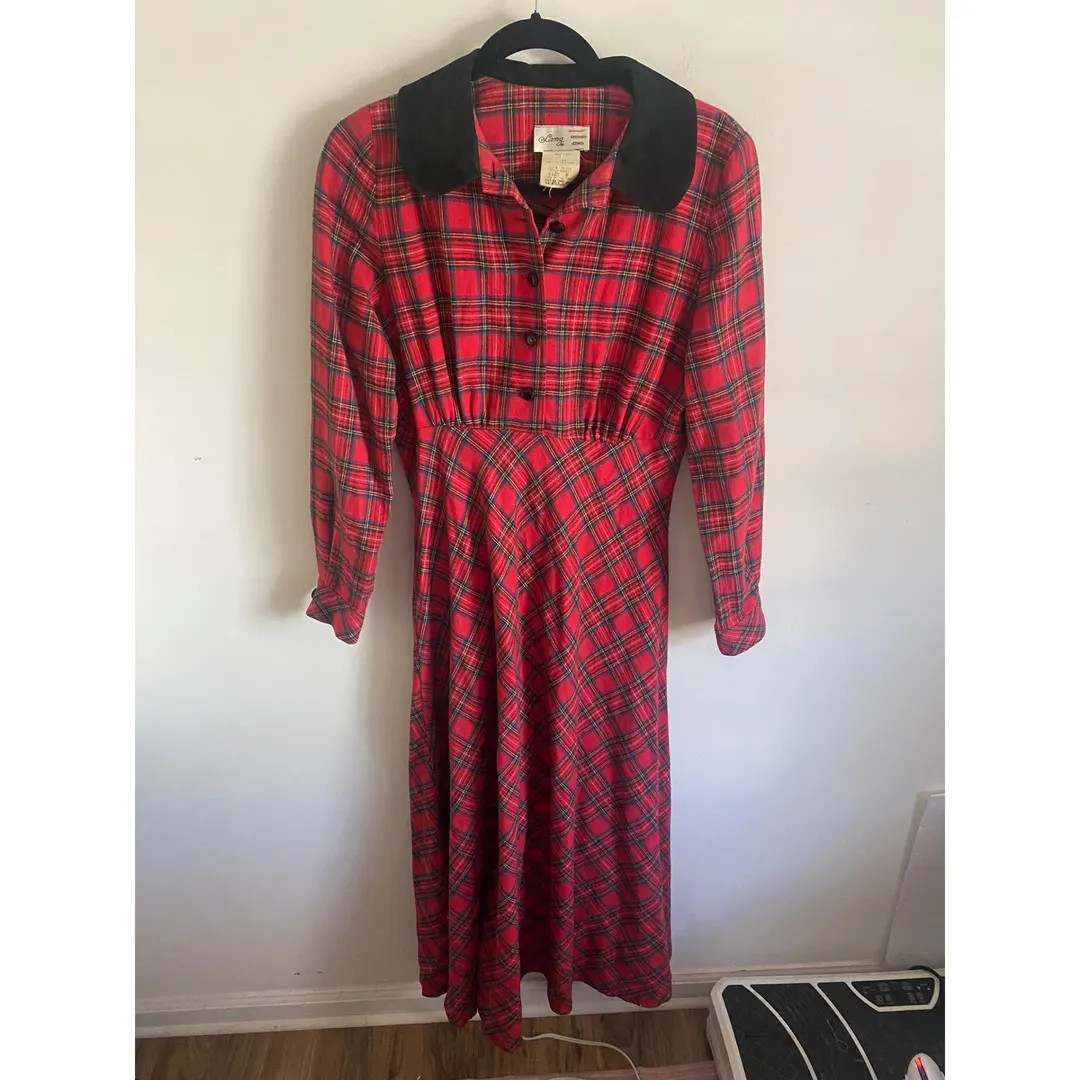Vintage 1970's Lanz Red Plaid Long Sleeve Dress with Corduroy Collar | Etsy (US)